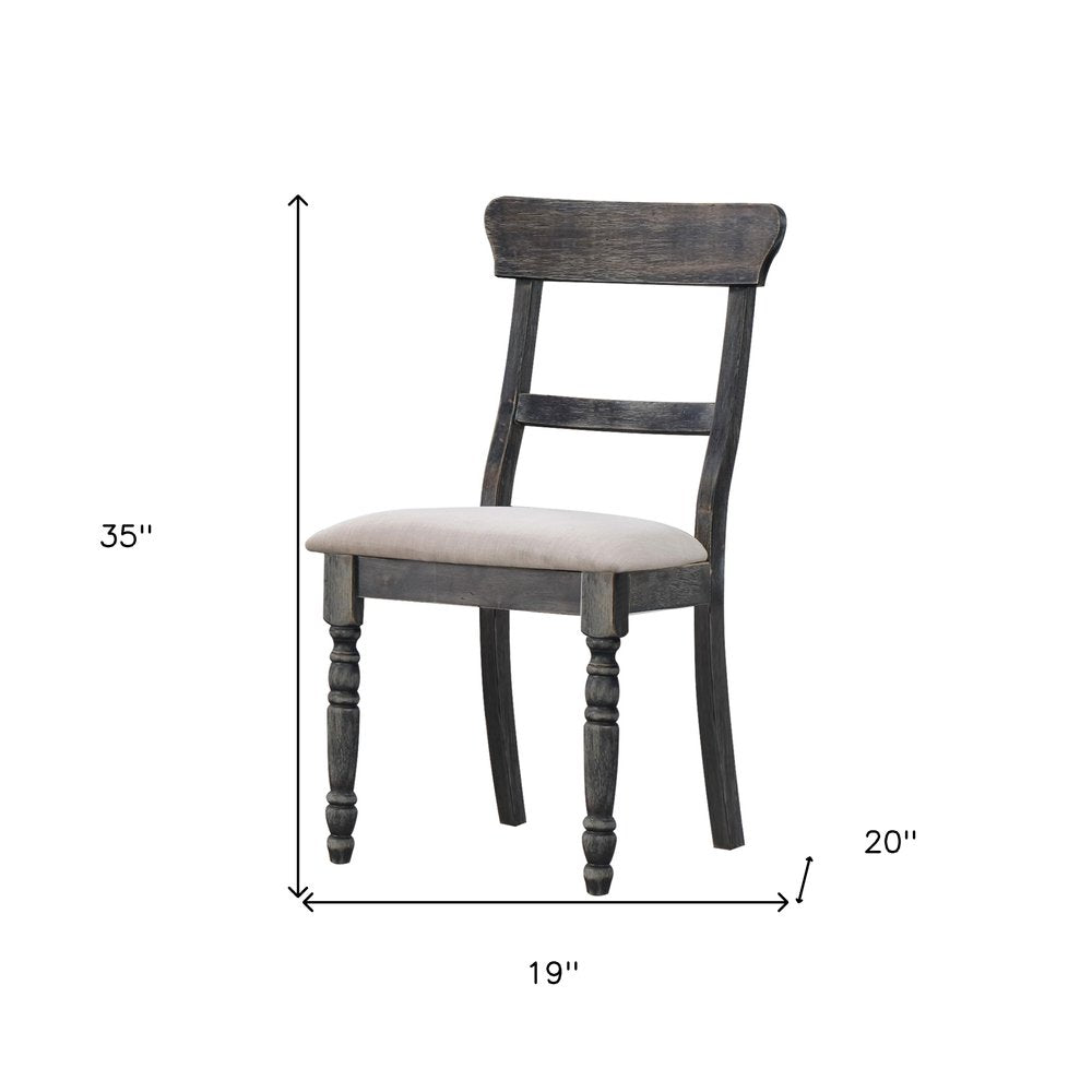 Set of Two Light Brown And Gray Linen And Wood Ladder Back Dining Side Chairs — view 5