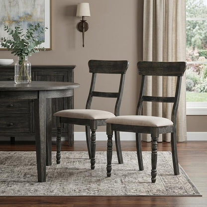 Set of Two Light Brown And Gray Linen And Wood Ladder Back Dining Side Chairs HomeRoots