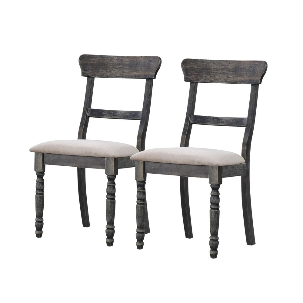 Set of Two Light Brown And Gray Linen And Wood Ladder Back Dining Side Chairs HomeRoots