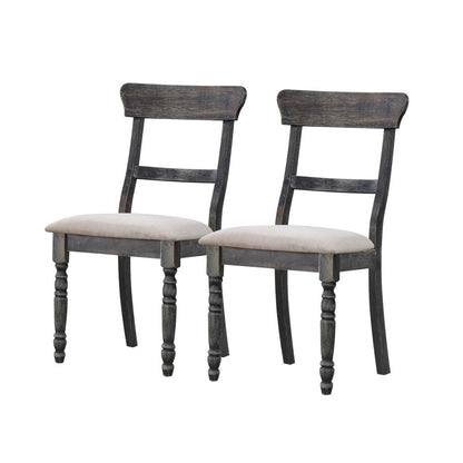 Set of Two Light Brown And Gray Linen And Wood Ladder Back Dining Side Chairs HomeRoots