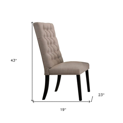 Set of Two Tan and Black Tufted Linen Open Back Dining Side Chairs HomeRoots