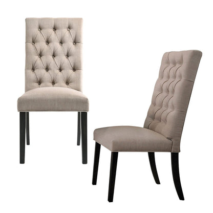 Set of Two Tan and Black Tufted Linen Open Back Dining Side Chairs HomeRoots