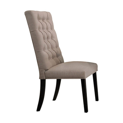 Set of Two Tan and Black Tufted Linen Open Back Dining Side Chairs HomeRoots