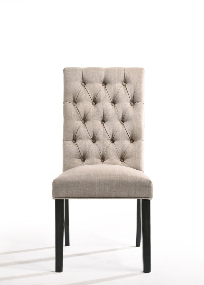 Set of Two Tan and Black Tufted Linen Open Back Dining Side Chairs HomeRoots
