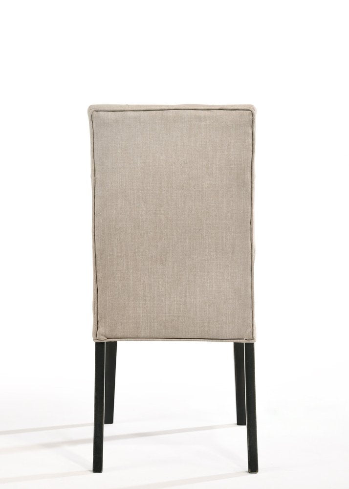 Set of Two Tan and Black Tufted Linen Open Back Dining Side Chairs HomeRoots