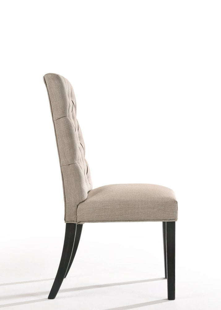 Set of Two Tan and Black Tufted Linen Open Back Dining Side Chairs HomeRoots