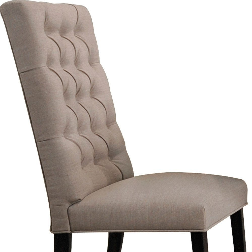 Set of Two Tan and Black Tufted Linen Open Back Dining Side Chairs HomeRoots
