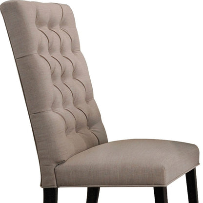 Set of Two Tan and Black Tufted Linen Open Back Dining Side Chairs HomeRoots
