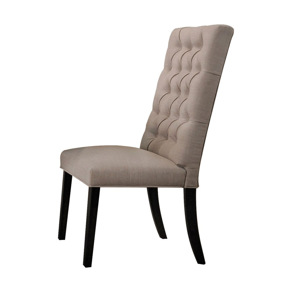 Set of Two Tan and Black Tufted Linen Open Back Dining Side Chairs HomeRoots