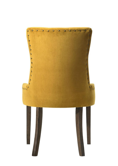Set of Two Tufted Yellow and Espresso Upholstered Velvet And Solid Wood Dining Side Chairs HomeRoots