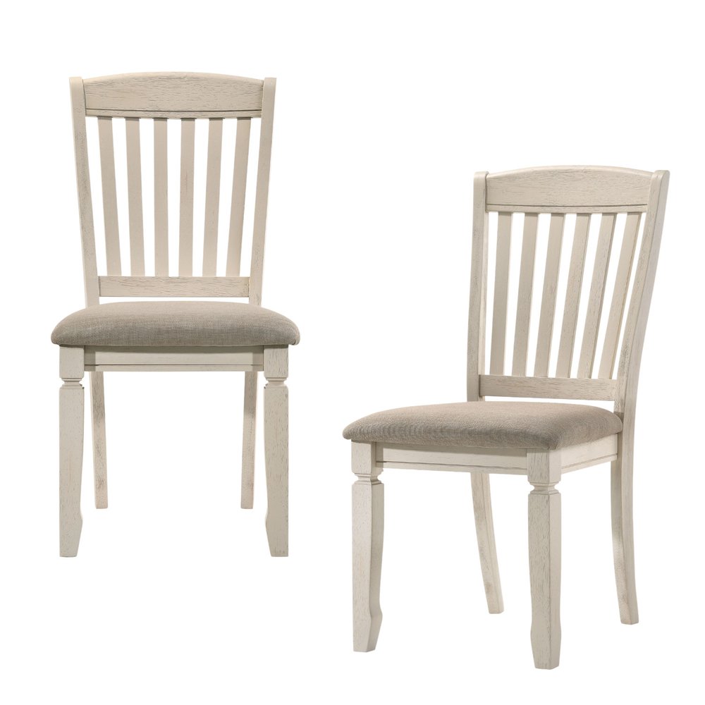 Set of Two Tan And Cream Fabric And Solid Wood Slat Back Dining Side Chairs — view 8
