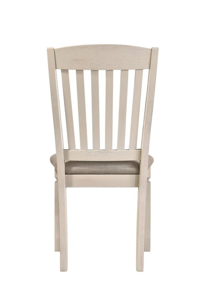 Set of Two Tan And Cream Fabric And Solid Wood Slat Back Dining Side Chairs