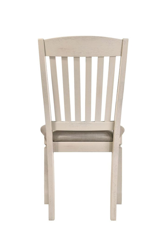 Set of Two Tan And Cream Fabric And Solid Wood Slat Back Dining Side Chairs
