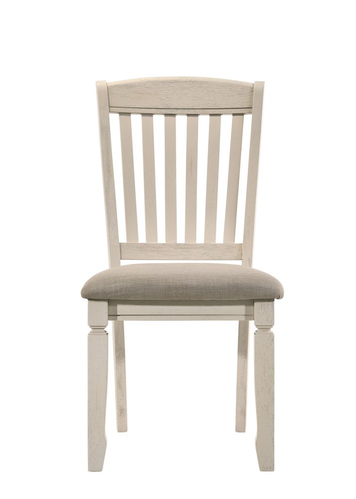 Set of Two Tan And Cream Fabric And Solid Wood Slat Back Dining Side Chairs — view 3