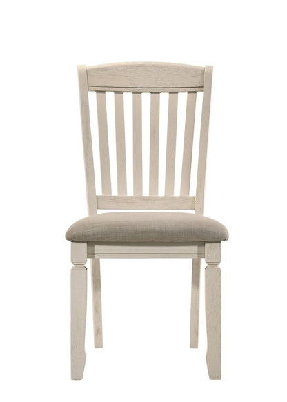 Set of Two Tan And Cream Fabric And Solid Wood Slat Back Dining Side Chairs