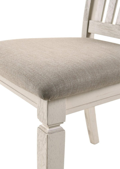 Set of Two Tan And Cream Fabric And Solid Wood Slat Back Dining Side Chairs