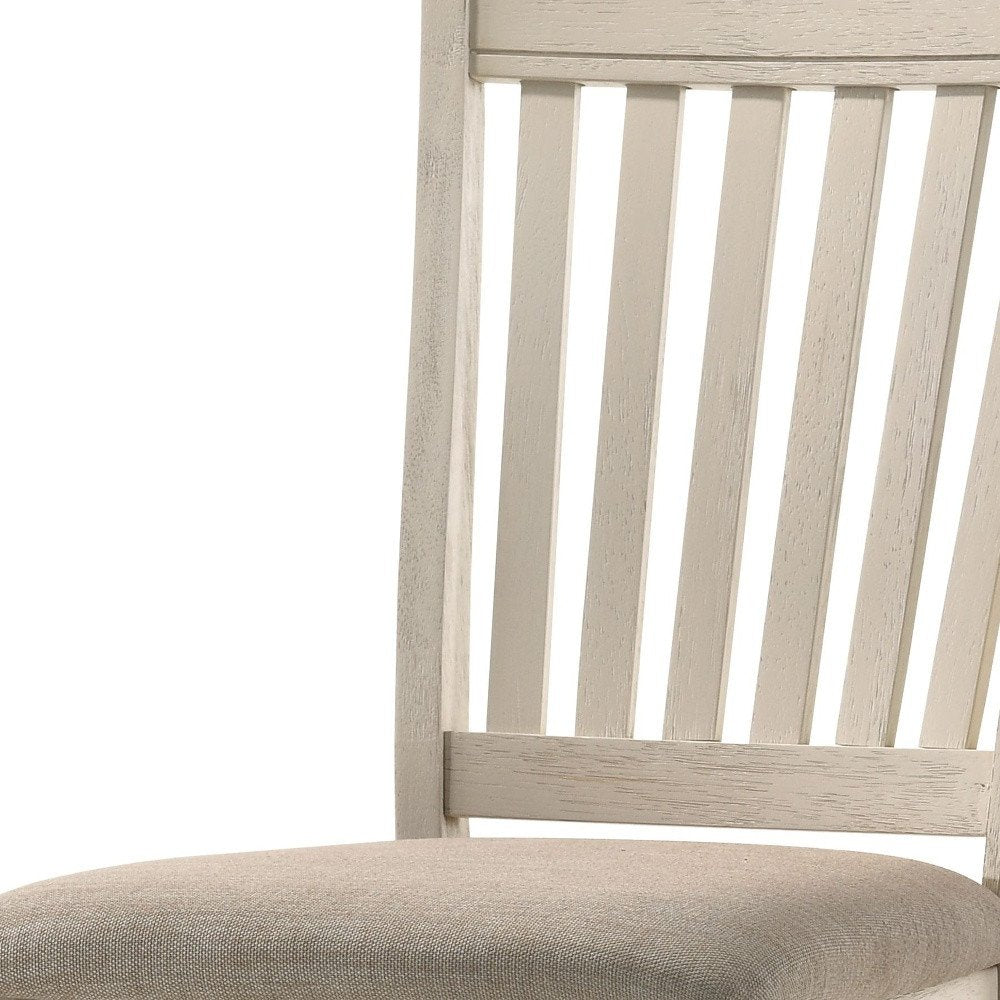 Set of Two Tan And Cream Fabric And Solid Wood Slat Back Dining Side Chairs — view 5