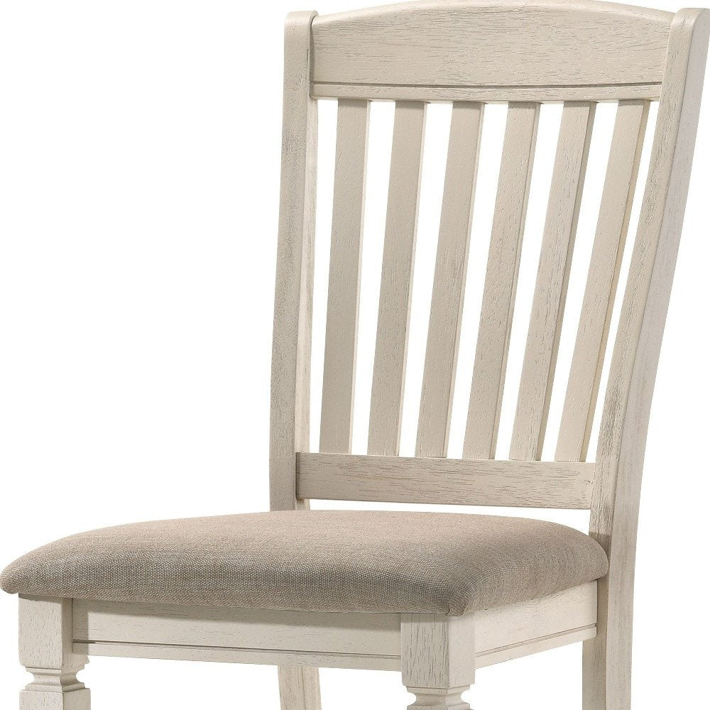 Set of Two Tan And Cream Fabric And Solid Wood Slat Back Dining Side Chairs — view 6