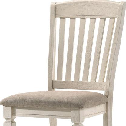 Set of Two Tan And Cream Fabric And Solid Wood Slat Back Dining Side Chairs HomeRoots