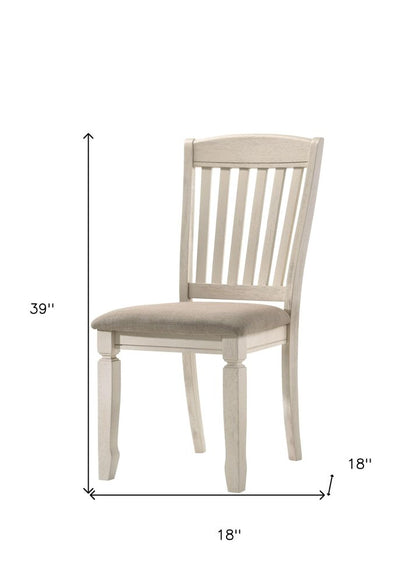 Set of Two Tan And Cream Fabric And Solid Wood Slat Back Dining Side Chairs HomeRoots