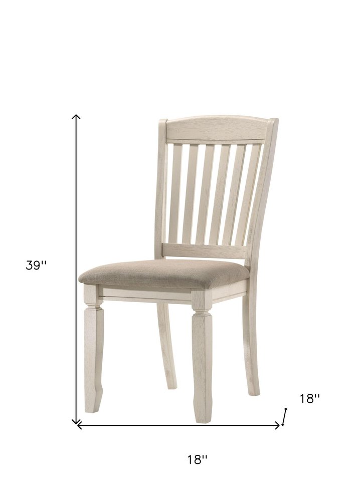 Set of Two Tan And Cream Fabric And Solid Wood Slat Back Dining Side Chairs — view 7