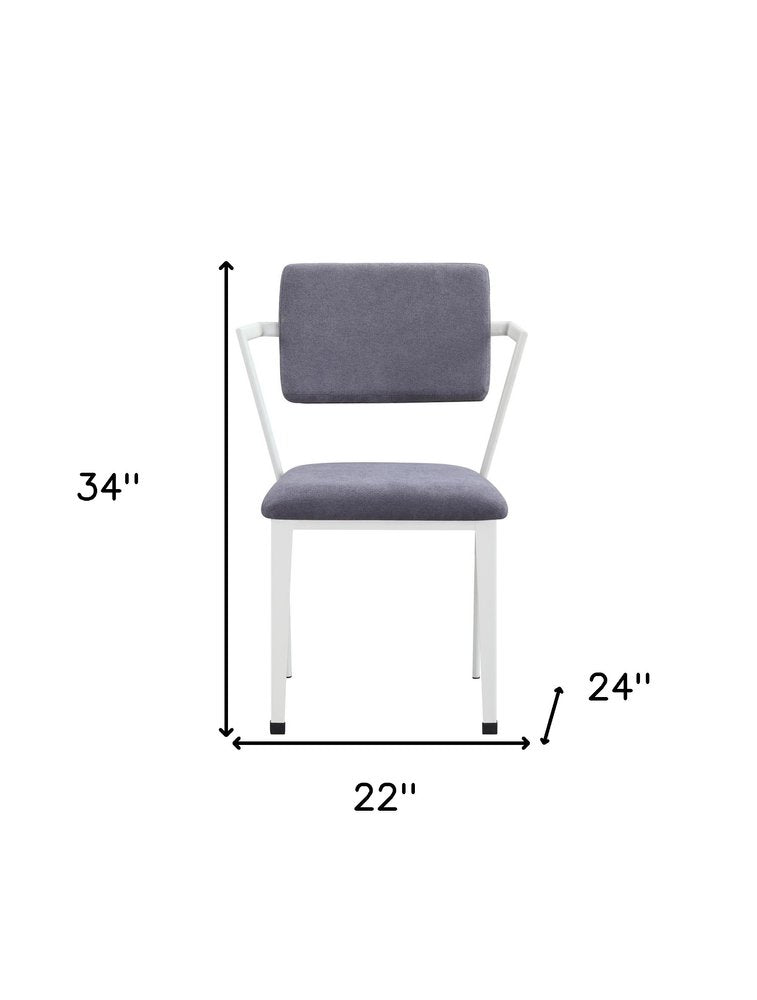 Set of Two Gray And White Fabric And Metal Partially Open Back Dining Side Chairs HomeRoots