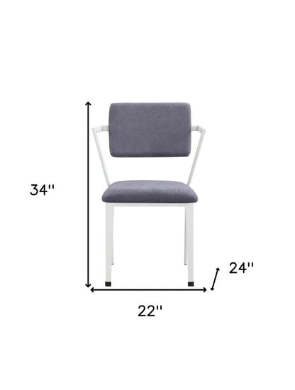 Set of Two Gray And White Fabric And Metal Partially Open Back Dining Side Chairs HomeRoots