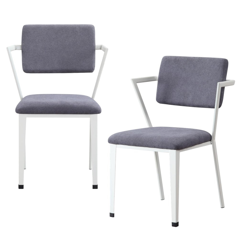 Set of Two Gray And White Fabric And Metal Partially Open Back Dining Side Chairs — view 2