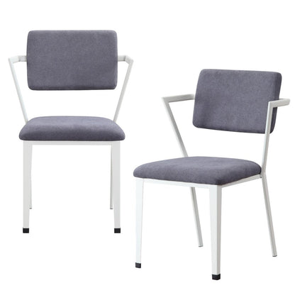 Set of Two Gray And White Fabric And Metal Partially Open Back Dining Side Chairs HomeRoots