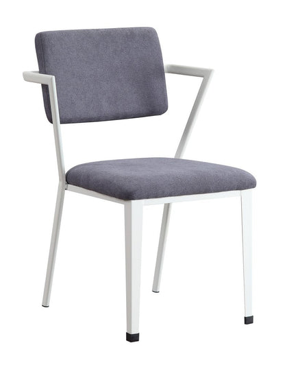 Set of Two Gray And White Fabric And Metal Partially Open Back Dining Side Chairs HomeRoots
