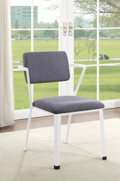 Set of Two Gray And White Fabric And Metal Partially Open Back Dining Side Chairs HomeRoots