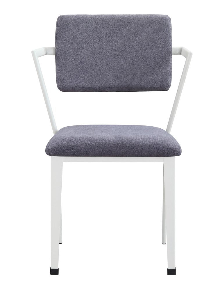 Set of Two Gray And White Fabric And Metal Partially Open Back Dining Side Chairs HomeRoots