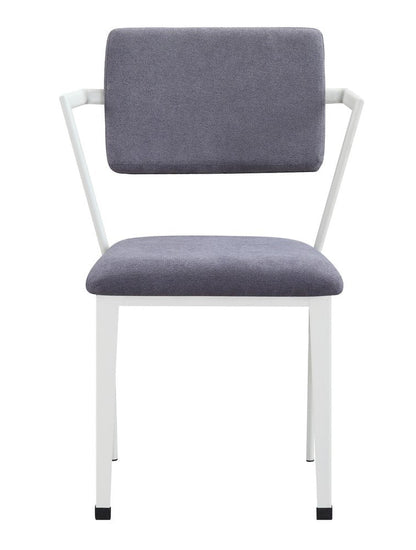 Set of Two Gray And White Fabric And Metal Partially Open Back Dining Side Chairs HomeRoots