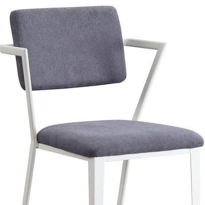 Set of Two Gray And White Fabric And Metal Partially Open Back Dining Side Chairs HomeRoots