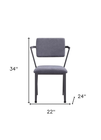 Set of Two Gray And Gunmetal Fabric And Metal Open Back Dining Side Chairs HomeRoots