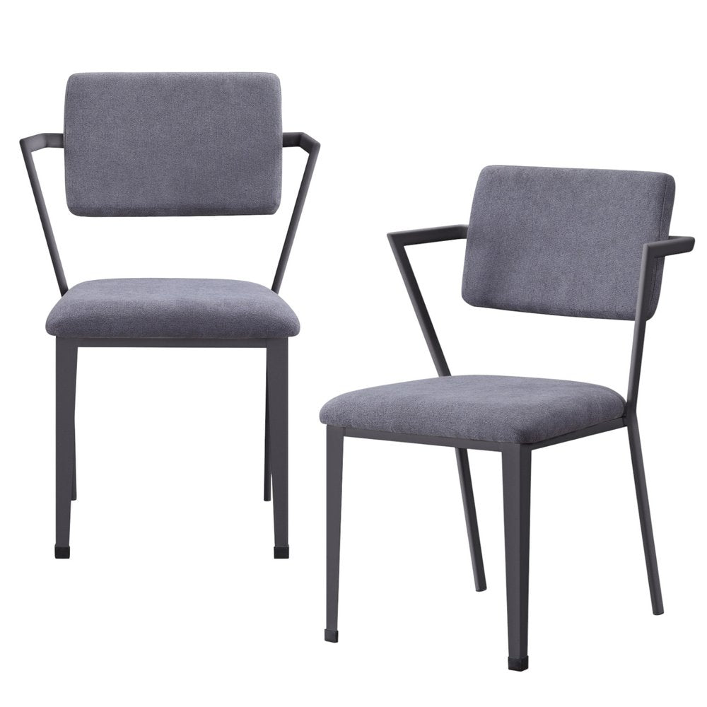 Set of Two Gray And Gunmetal Fabric And Metal Open Back Dining Side Chairs HomeRoots