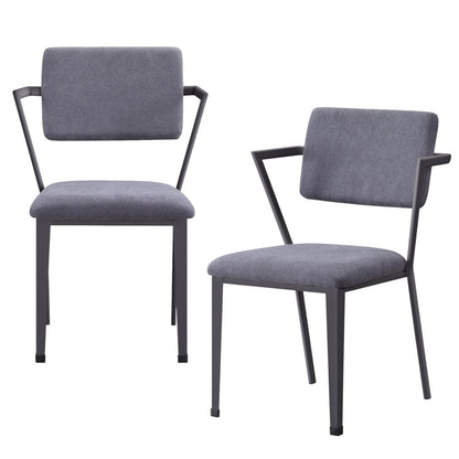 Set of Two Gray And Gunmetal Fabric And Metal Open Back Dining Side Chairs HomeRoots