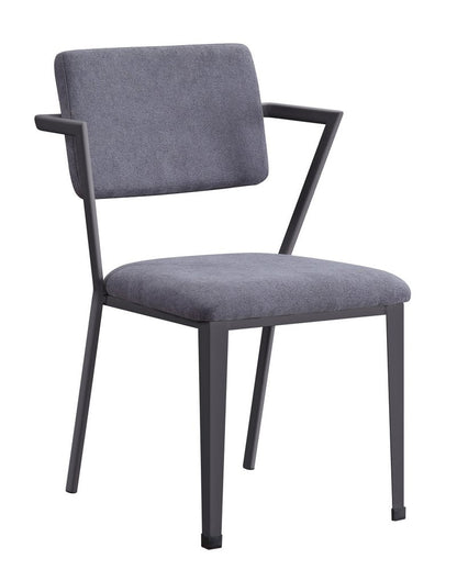 Set of Two Gray And Gunmetal Fabric And Metal Open Back Dining Side Chairs HomeRoots