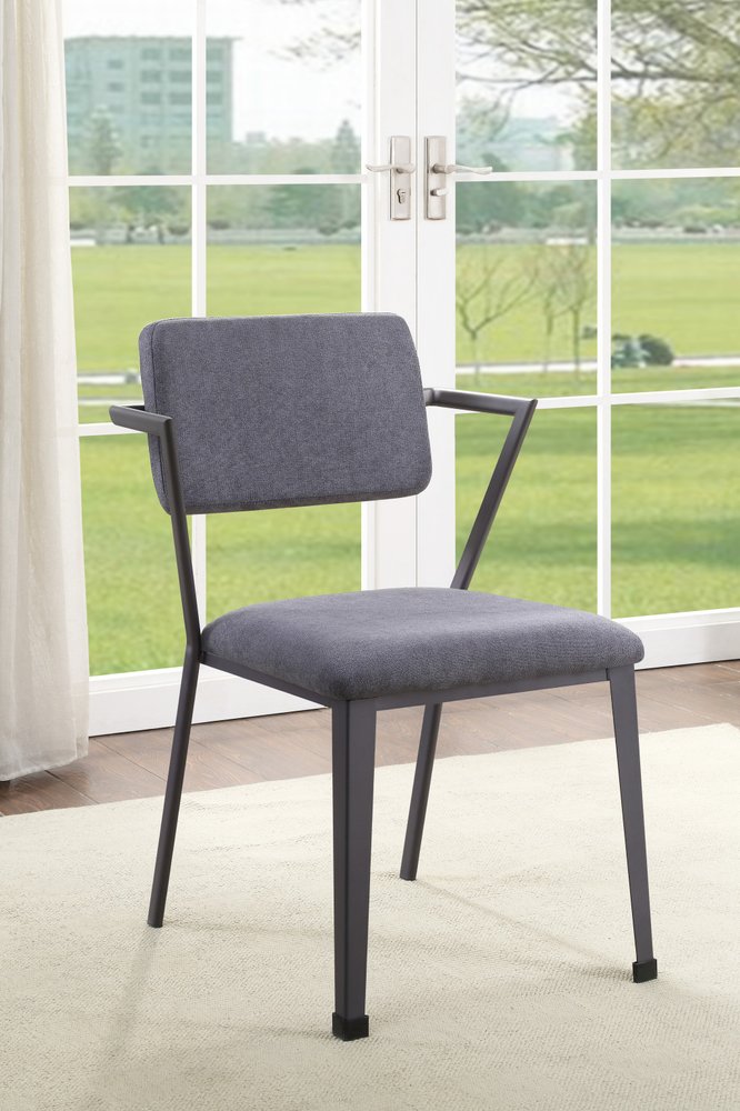 Set of Two Gray And Gunmetal Fabric And Metal Open Back Dining Side Chairs HomeRoots