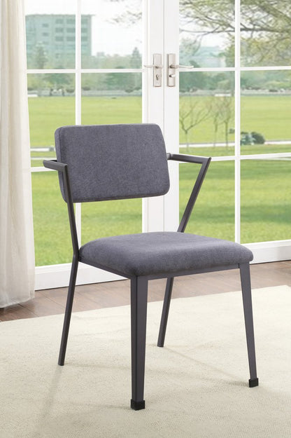 Set of Two Gray And Gunmetal Fabric And Metal Open Back Dining Side Chairs HomeRoots