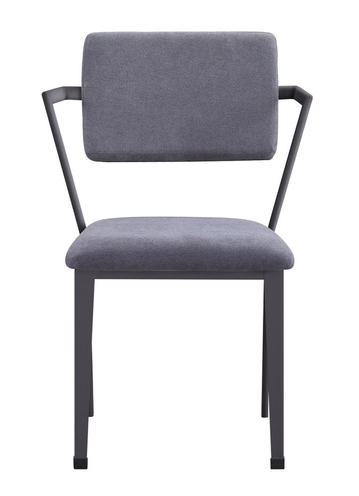 Set of Two Gray And Gunmetal Fabric And Metal Open Back Dining Side Chairs — view 3
