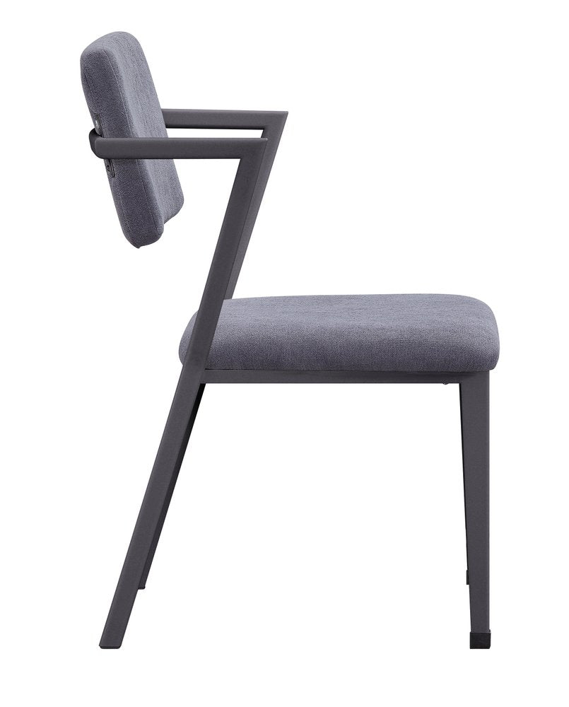 Set of Two Gray And Gunmetal Fabric And Metal Open Back Dining Side Chairs — view 5
