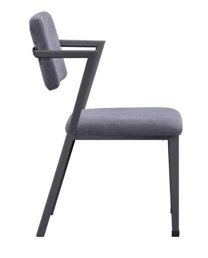 Set of Two Gray And Gunmetal Fabric And Metal Open Back Dining Side Chairs HomeRoots