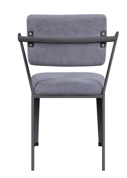 Set of Two Gray And Gunmetal Fabric And Metal Open Back Dining Side Chairs HomeRoots