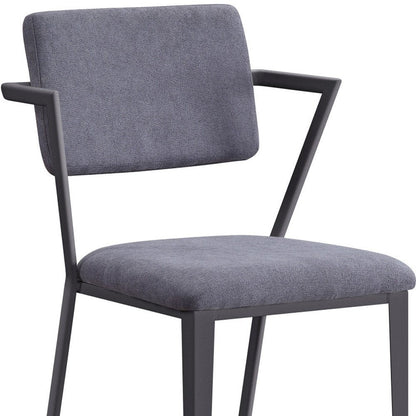 Set of Two Gray And Gunmetal Fabric And Metal Open Back Dining Side Chairs HomeRoots