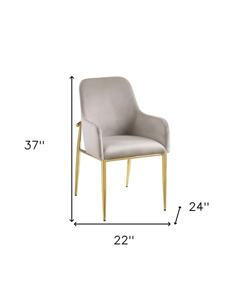 Set of Two Gray and Gold Velvet And Wood and Metal Dining Side Chairs HomeRoots
