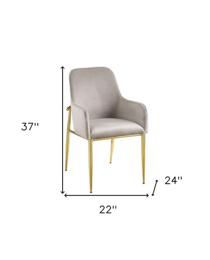 Set of Two Gray and Gold Velvet And Wood and Metal Dining Side Chairs HomeRoots