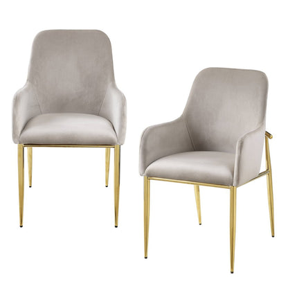 Set of Two Gray and Gold Velvet And Wood and Metal Dining Side Chairs HomeRoots