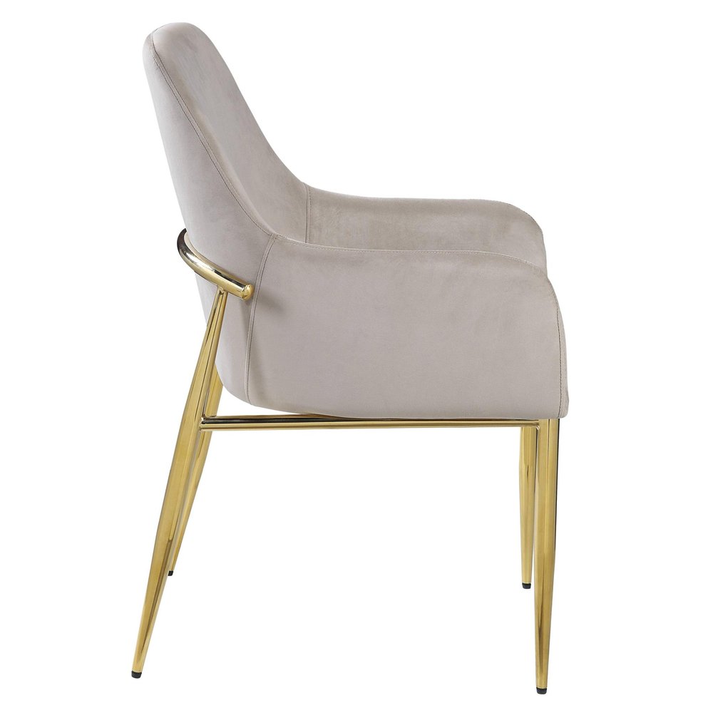 Set of Two Gray and Gold Velvet And Wood and Metal Dining Side Chairs HomeRoots