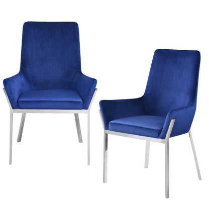 Set of Two Blue And Silver Tufted Velvet And Metal Dining Side Chairs HomeRoots